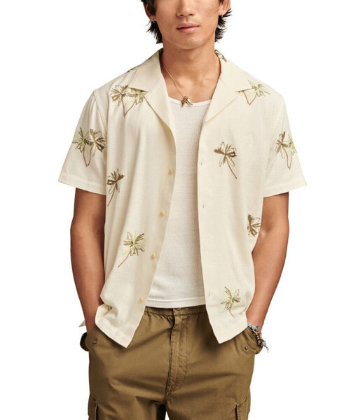 Palm Tree Embroidered Short Sleeve Camp Collar Shirt