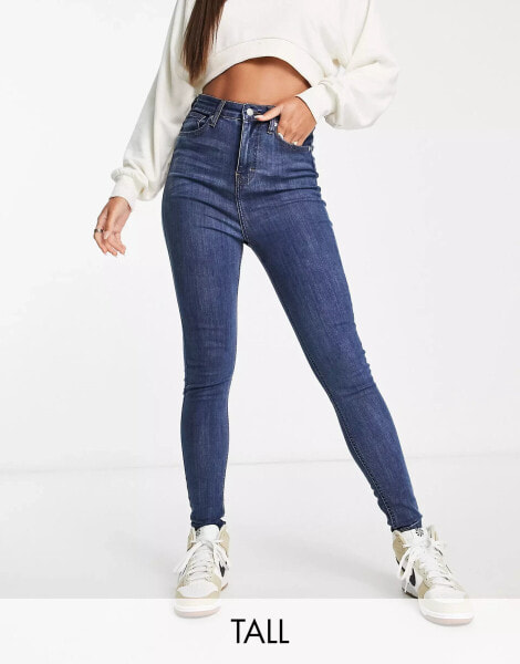 DTT Tall Ellie high waisted skinny jeans in mid blue