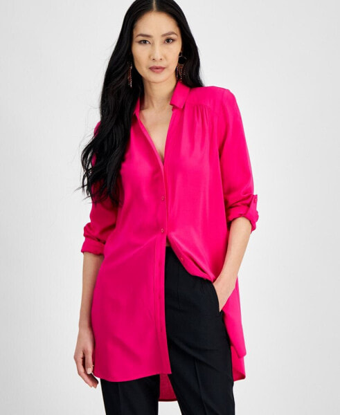 Women's Roll-Tab Button-Down Long Blouse, Created for Macy's