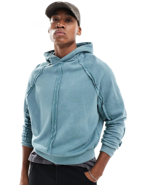 ASOS DESIGN boxy oversized hoodie with seam detail in washed blue