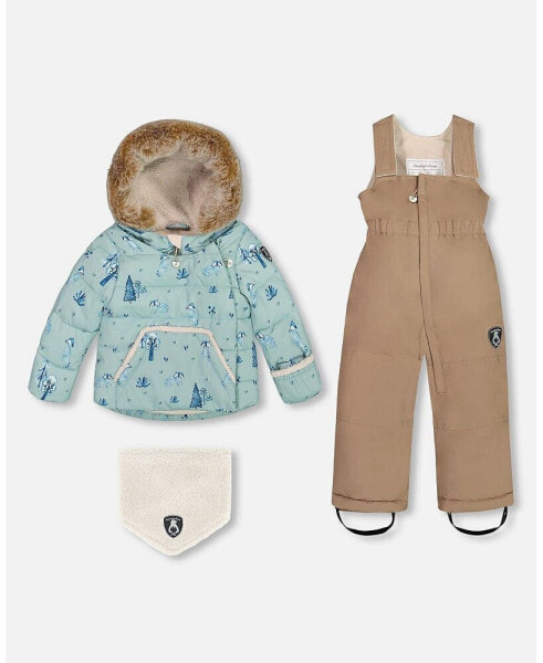 Baby Girl Two Piece Baby Snowsuit Sage Printed Racoons - Infant|Toddler