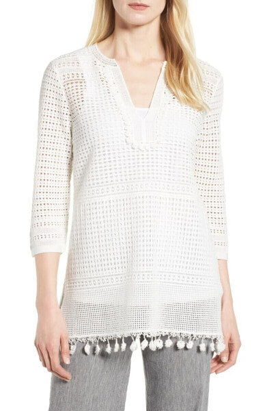 NIC+ZOE 153394 Women's Right on Track Tunic Sweater Petite Paper White Sz. PL