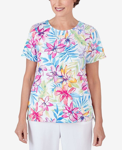 Women's Floral Leaf Side Tie Short Sleeve Tee