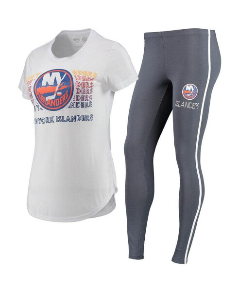 Женская пижама Concepts Sport Womens White, Charcoal New York Islanders Sonata T-Shirt & Leggings Set