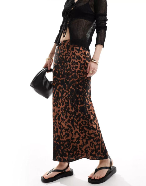 ASOS DESIGN satin bias midi skirt in animal print