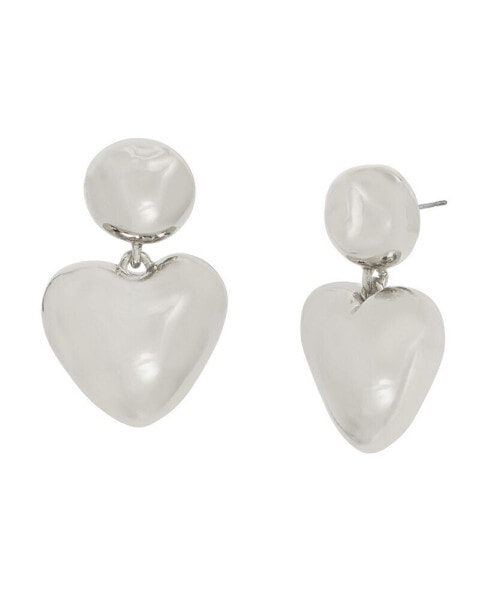 Silver Puffy Heart Drop Earrings