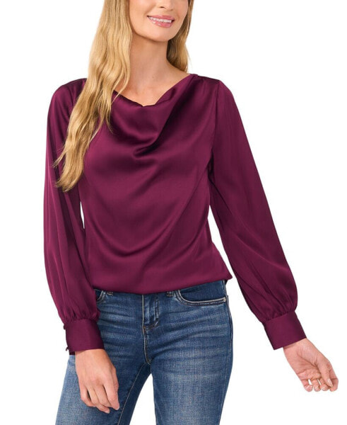 Women's Cowlneck Blouson-Sleeve Blouse