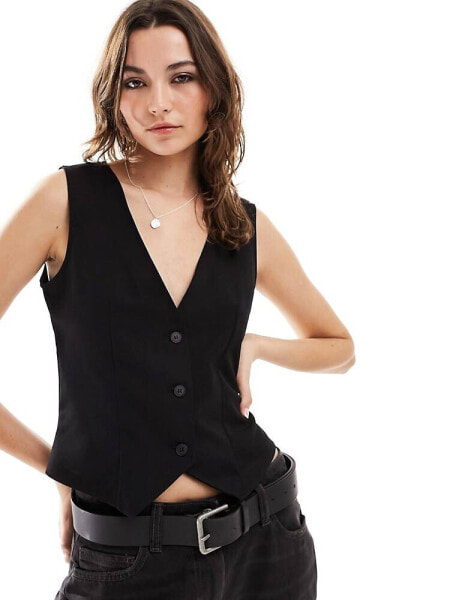 Monki waistcoat in black