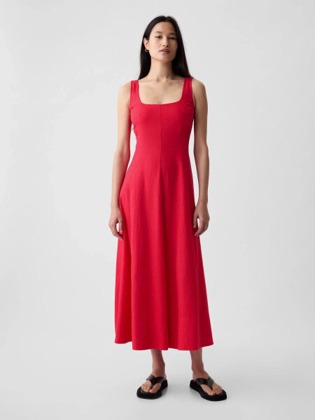 Linen-Blend Midi Dress