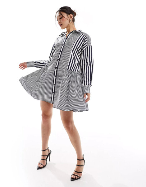 River Island stripe shirt mini dress in blue