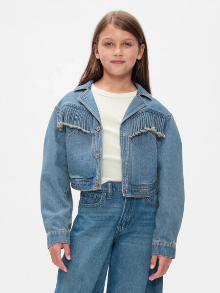 Kids Fringe Western Denim Jacket