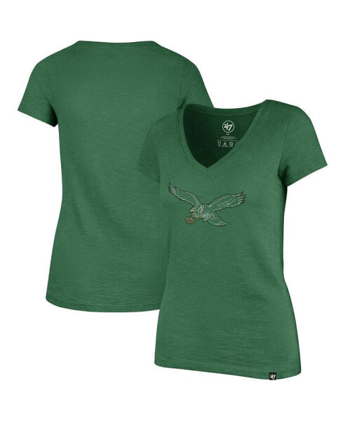 Women's Kelly Green Distressed Philadelphia Eagles Throwback Scrum V-Neck T-shirt