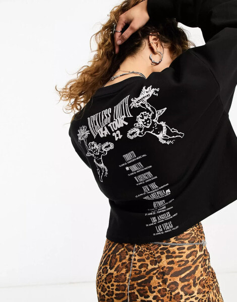 ASOS DESIGN – Sweatshirt in Schwarz mit „Reckless Youth“-Grafikprint