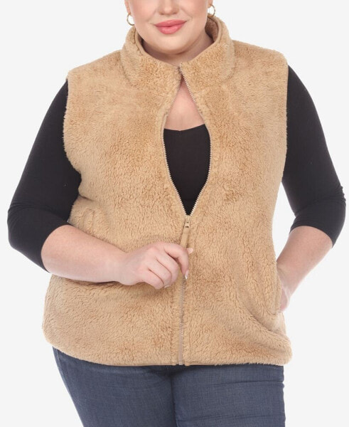 Plus Size Women's Zip Up Sherpa Vest Jacket