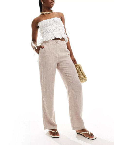 Pimkie textured wide leg trousers in beige