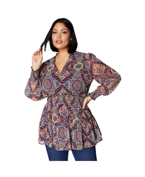 Plus Size June + Vie Smocked Georgette Tunic