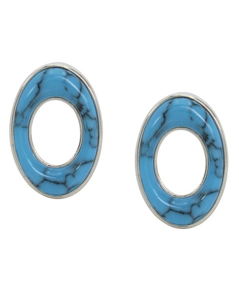 Semi-Precious Turquoise Oval Stud Earrings