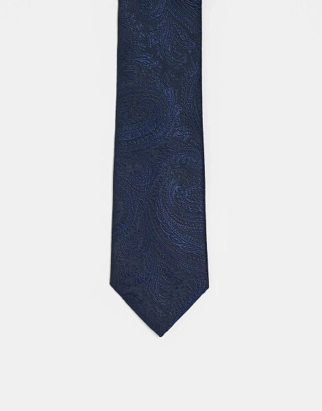 ASOS DESIGN slim tie with paisley print in navy