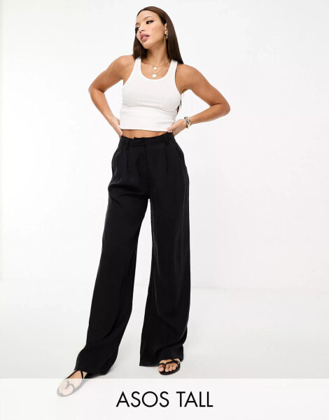 ASOS DESIGN Tall casual wide leg trouser in black