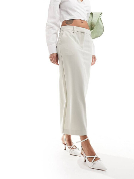 Vero Moda maxi skirt with slit back in stone