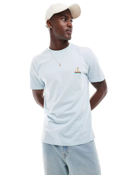 Threadbare boat embroidery t-shirt in baby blue