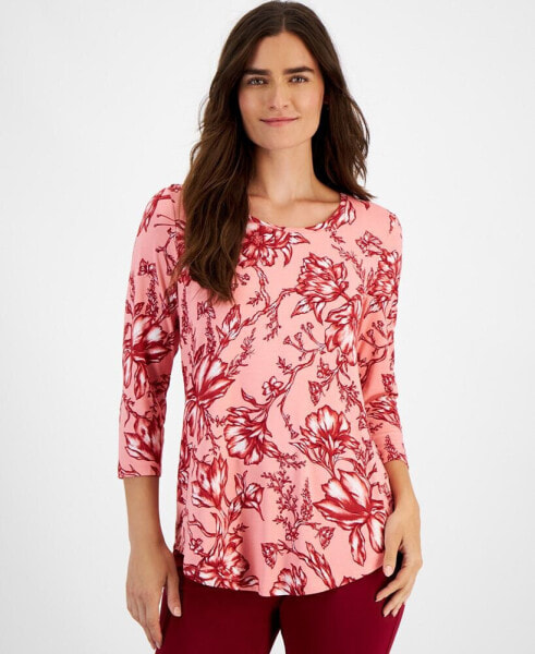 Women's Printed 3/4-Sleeve Top, Created for Macy's