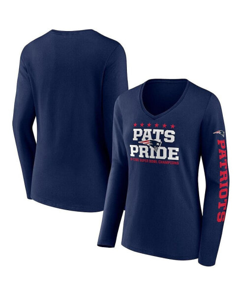 Women's Navy New England Patriots Hometown Sweep Long Sleeve V-Neck T-shirt