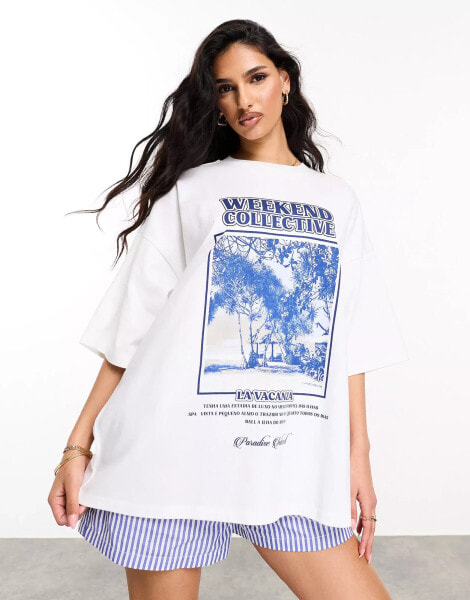 ASOS DESIGN Weekend Collective oversized t-shirt with LA vacanza graphic