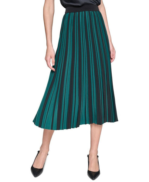 Women's Striped Pleated Midi Skirt