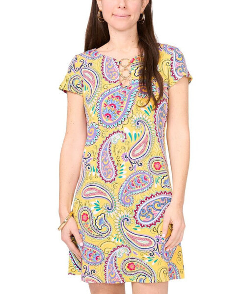 Petite Paisley-Print O-Ring Shift Dress