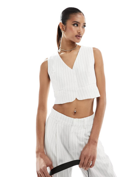 In The Style tailored waistcoat co-ord in cream pinstripe