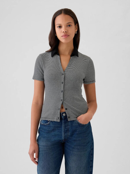 Modern Rib Button Polo Shirt