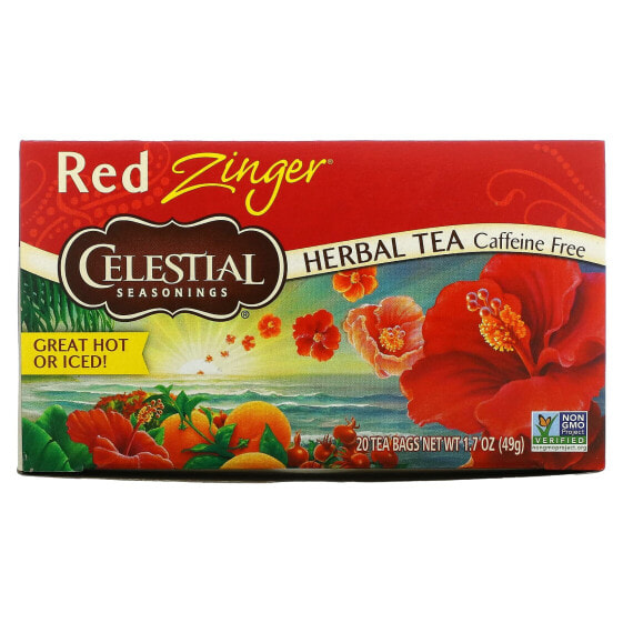 Celestial Seasonings, травяной чай, Red Zinger, без кофеина, 20 чайных пакетиков, 49 г (1,7 унции)