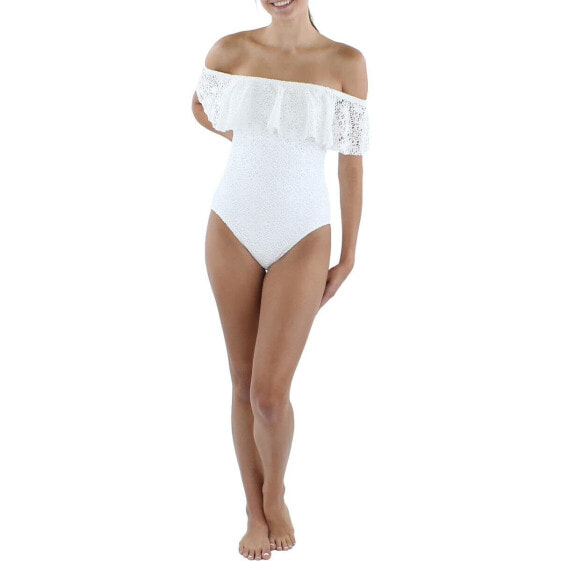 Lauren Ralph Lauren Crochet Ruffle Off-The-Shoulder One-Piece Swimsuit White 8