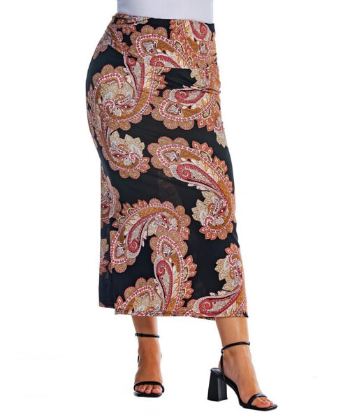 Plus Size Paisley Fold Over Maxi Skirt