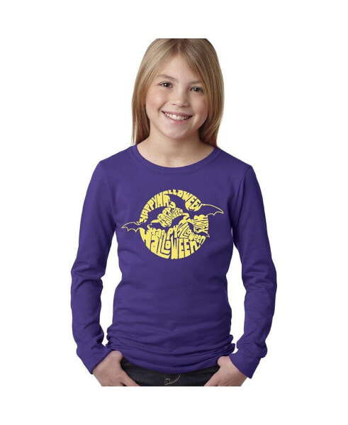 Girl's Child Word Art Long Sleeve - Halloween Bats T-shirt