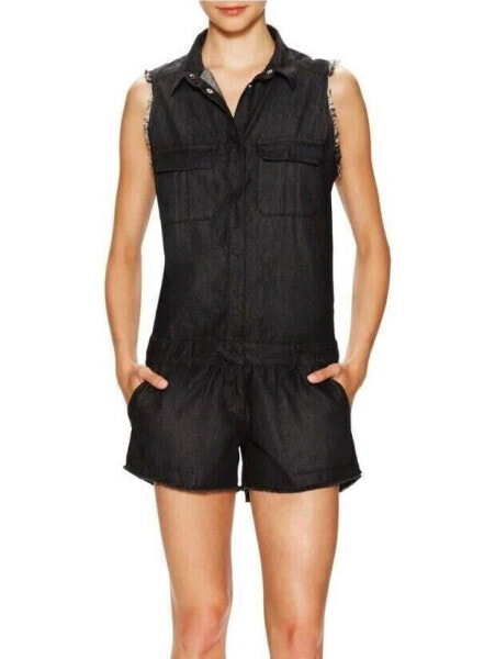 Etienne Marcel 155770 Women's Frayed Sleeveless Romper Black Sz. Large