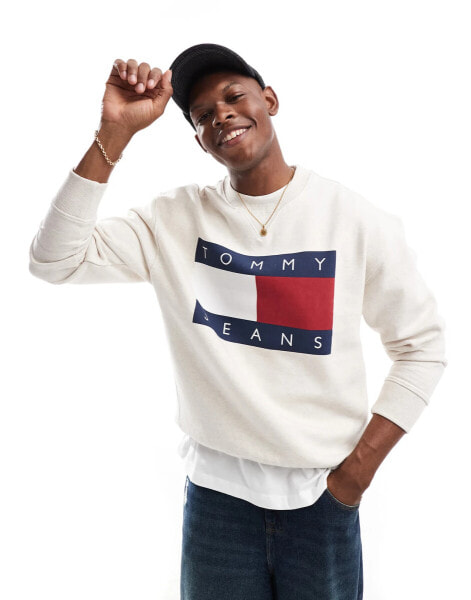 Tommy Jeans large flag logo sweatshirt in off white