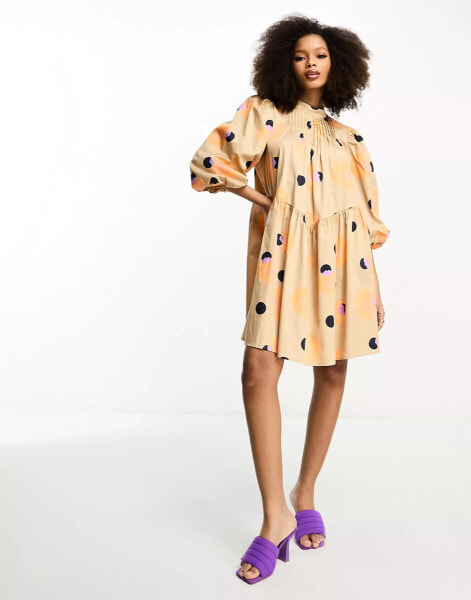 Y.A.S trapeze smock mini dress in spot print