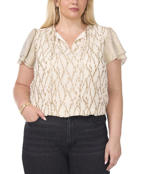 Plus Size Metallic-Print Flutter-Sleeve Blouse