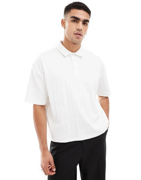 ASOS DESIGN oversized boxy polo with wide rib in white