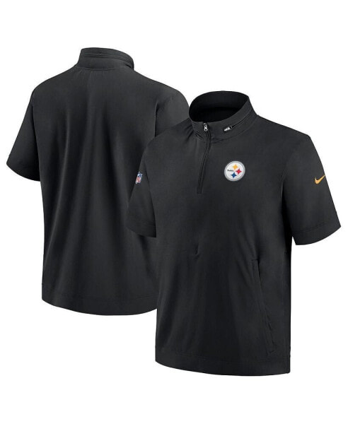 Men's Black Pittsburgh Steelers Sideline Coach Short Sleeve Hoodie Quarter-Zip Jacket