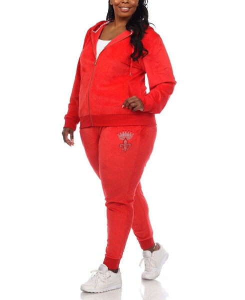 Женская пижама White Mark Plus Size Rhinestone Velour Tracksuit 2 Piece Set