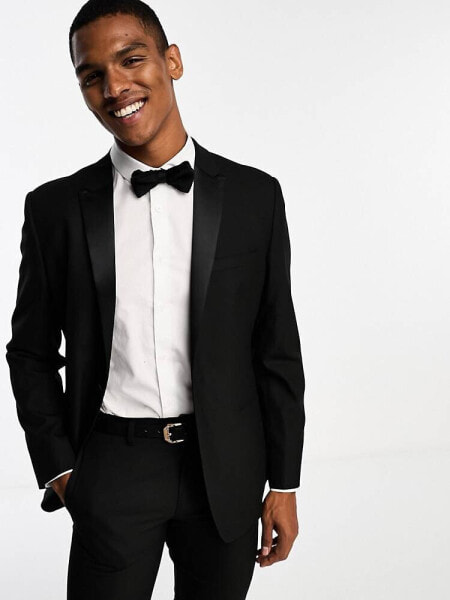 ASOS DESIGN slim tuxedo suit jacket in black