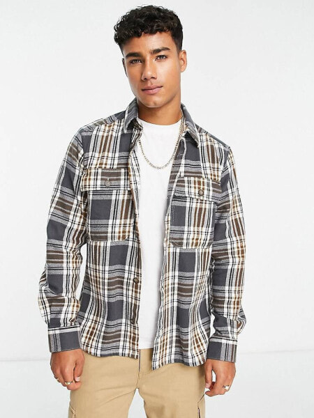 Only & Sons flannel overshirt in grey check 