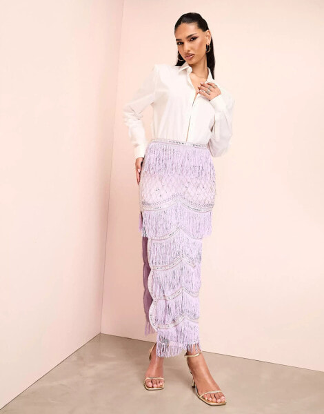 ASOS LUXE embellished tassel midi skirt in purple