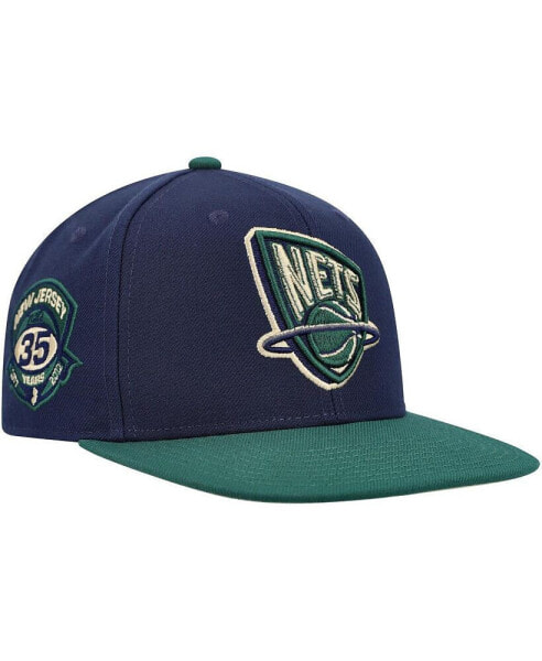 Men's Navy, Green New Jersey Nets 35th Anniversary Hardwood Classics Grassland Fitted Hat