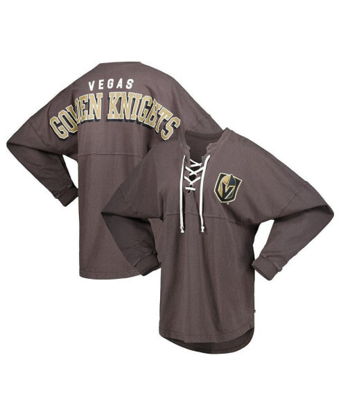 Women's Charcoal Vegas Golden Knights Spirit Lace-Up V-Neck Long Sleeve Jersey T-shirt