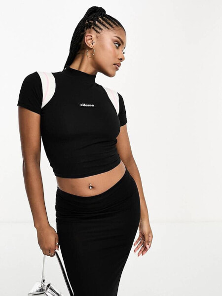 ellesse Mart cropped high neck t-shirt in black