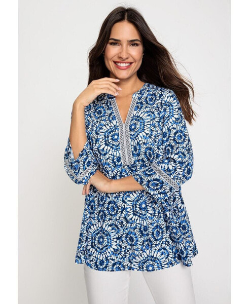 Women's 3/4 Sleeve Printed Tunic Blouse